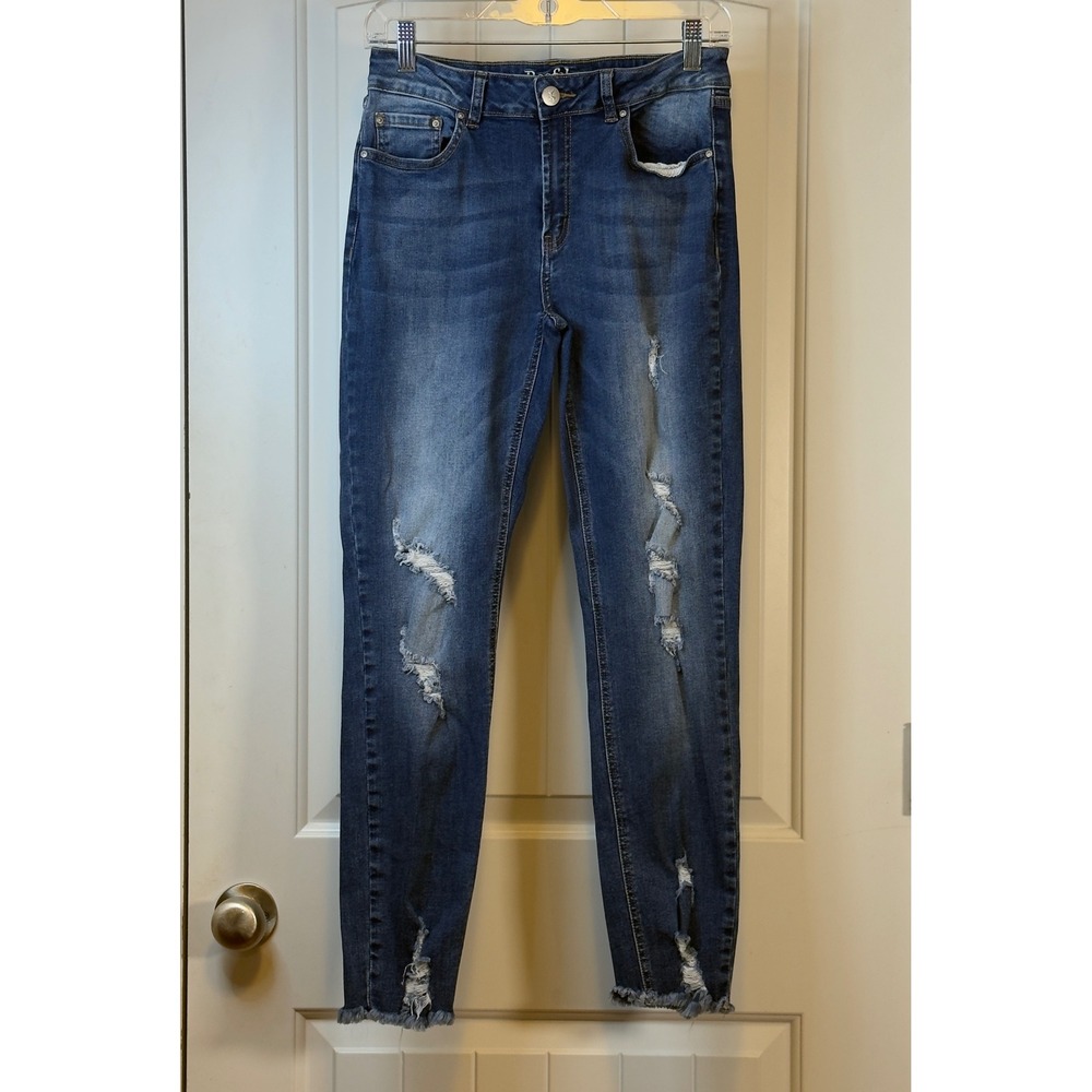 Resfeber Los Angeles Distressed Skinny Jeans Medium Wash Frayed Hem Womens - Picture 2 of 13